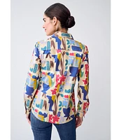 J.McLaughlin Lois Printed Cotton Relaxed Fit Point Collar Long Sleeve Blouse