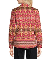 J.McLaughlin Lois Printed Stretch Sateen Point Collar Long Sleeve Button Front Blouse