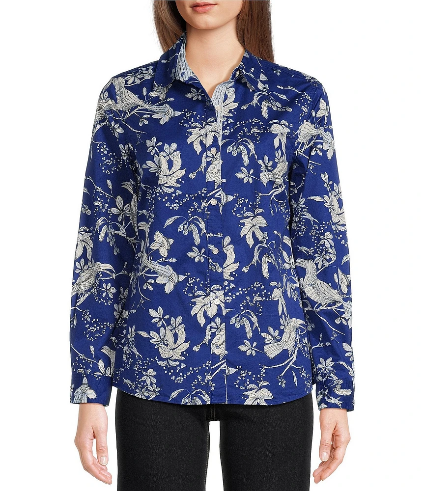 J.McLaughlin Lois Sateen Floral Print Collar Neck Long Sleeve Button Front Shirt