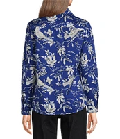 J.McLaughlin Lois Sateen Floral Print Collar Neck Long Sleeve Button Front Shirt