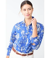 J.McLaughlin Lois Sateen Floral Print Collar Neck Long Sleeve Button Front Shirt