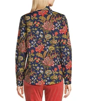 J.McLaughlin Lois Stretch Cotton Poplin Floral Print Point Collar Long Sleeve Button Front Blouse