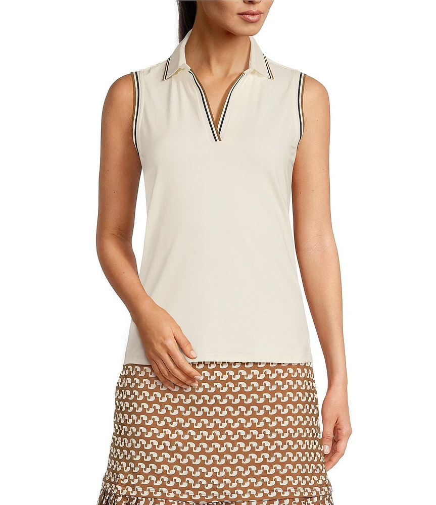 J.McLaughlin Merlin Catalina Cloth Knit Ribbed Trim Detail Collared V-Neck Sleeveless Top