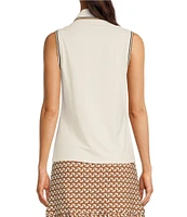 J.McLaughlin Merlin Catalina Cloth Knit Ribbed Trim Detail Collared V-Neck Sleeveless Top