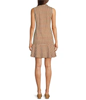 J.McLaughlin Merlin Geometric Print Catalina Cloth Knit Collared V-Neck Sleeveless Ruffled Hem Dress