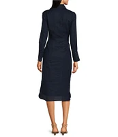 J.McLaughlin Orla Linen Notch Collar Long Sleeve Tie Front Button Down Dress