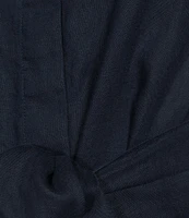 J.McLaughlin Orla Linen Notch Collar Long Sleeve Tie Front Button Down Dress
