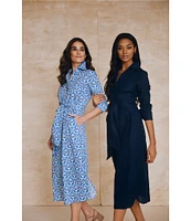 J.McLaughlin Orla Linen Notch Collar Long Sleeve Tie Front Button Down Dress