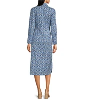 J.McLaughlin Orla Printed Point Collar Long Sleeve Tie Waist Midi Dress