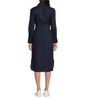 J.McLaughlin Orla Stretch Cotton Point Collar Long Sleeve Belted Midi Shirt Dress