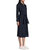 J.McLaughlin Orla Stretch Cotton Point Collar Long Sleeve Belted Midi Shirt Dress