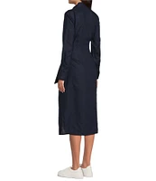 J.McLaughlin Orla Stretch Cotton Point Collar Long Sleeve Belted Midi Shirt Dress