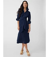 J.McLaughlin Orla Stretch Cotton Point Collar Long Sleeve Belted Midi Shirt Dress