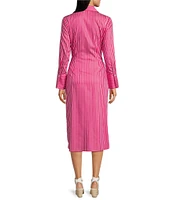 J.McLaughlin Orla Stripe Shirt Collar Long Sleeve Tie Waist Button Front Midi Dress