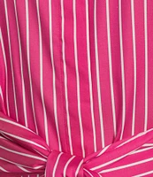 J.McLaughlin Orla Stripe Shirt Collar Long Sleeve Tie Waist Button Front Midi Dress
