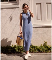 J.McLaughlin Primavera Knit Keyhole Crew Neck Sleeveless Midi Dress