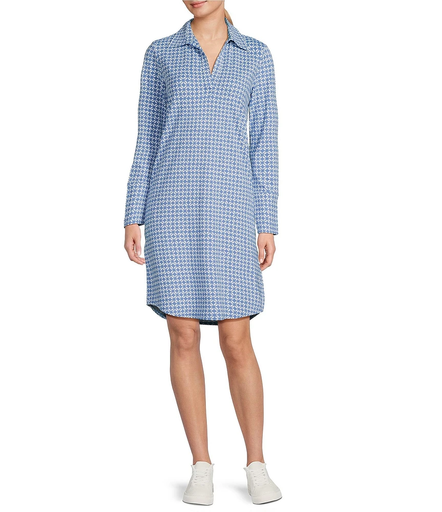 J.McLaughlin Printed Catalina Cloth Collared V-Neck Long Sleeve Dress