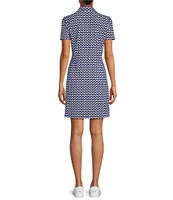 J.McLaughlin Ritchie Catalina Cloth Knit Geo Stripe Print Point Collar Short Sleeve Pocketed A-Line Dress