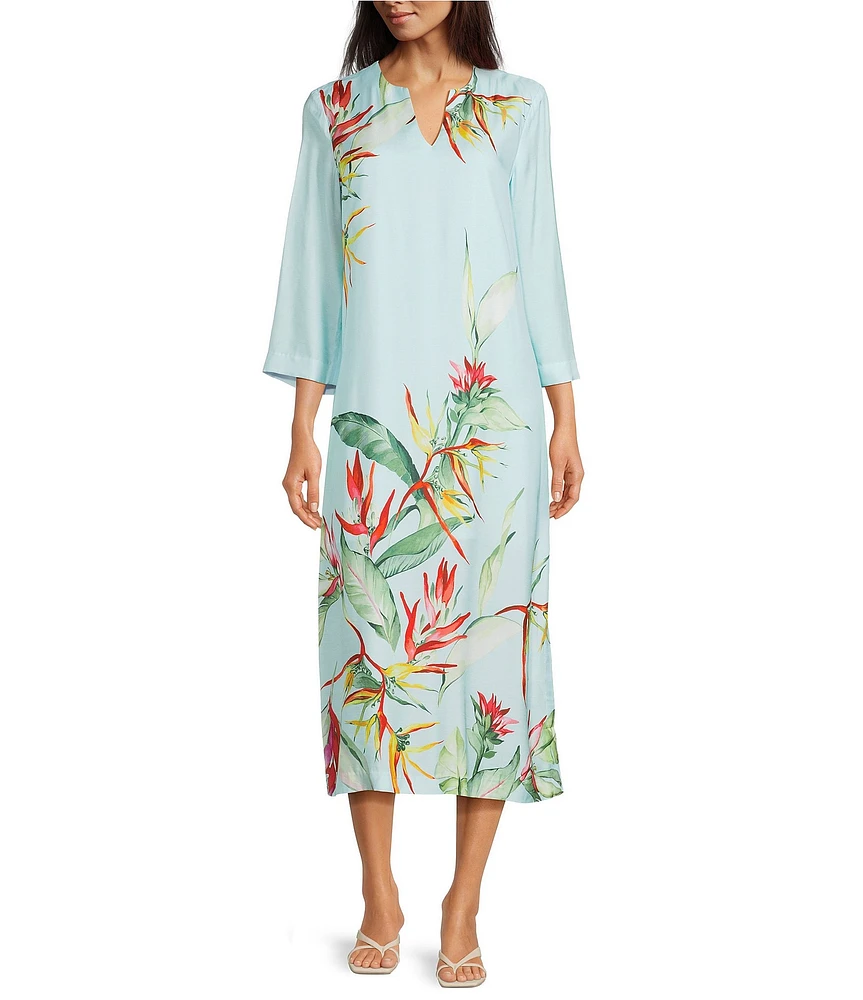 J.McLaughlin Roni Floral Print Split V-Neck 3/4 Sleeve Dress