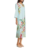 J.McLaughlin Roni Floral Print Split V-Neck 3/4 Sleeve Dress