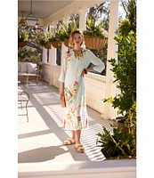 J.McLaughlin Roni Floral Print Split V-Neck 3/4 Sleeve Dress