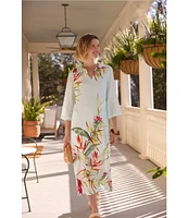 J.McLaughlin Roni Floral Print Split V-Neck 3/4 Sleeve Dress