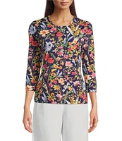 J.McLaughlin Signature Catalina Cloth Floral Print Round Neck 3/4 Sleeve Top