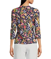 J.McLaughlin Signature Catalina Cloth Floral Print Round Neck 3/4 Sleeve Top