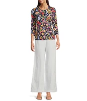 J.McLaughlin Signature Catalina Cloth Floral Print Round Neck 3/4 Sleeve Top
