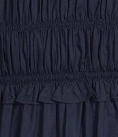 J.McLaughlin Somerset Smocked Round Neck Ruffle Cap Sleeve Eyelet Midi Dress