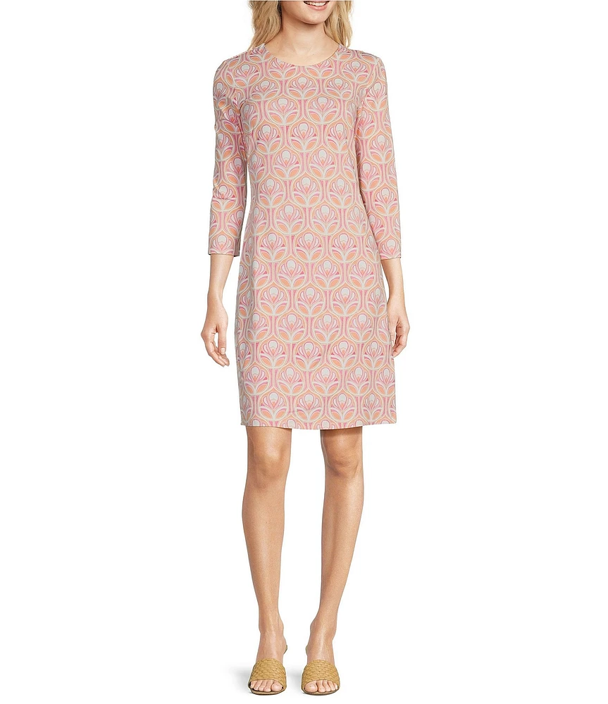 J.McLaughlin Sophia Catalina Printed Knit Round Neck 3/4 Sleeve Sheath Dress
