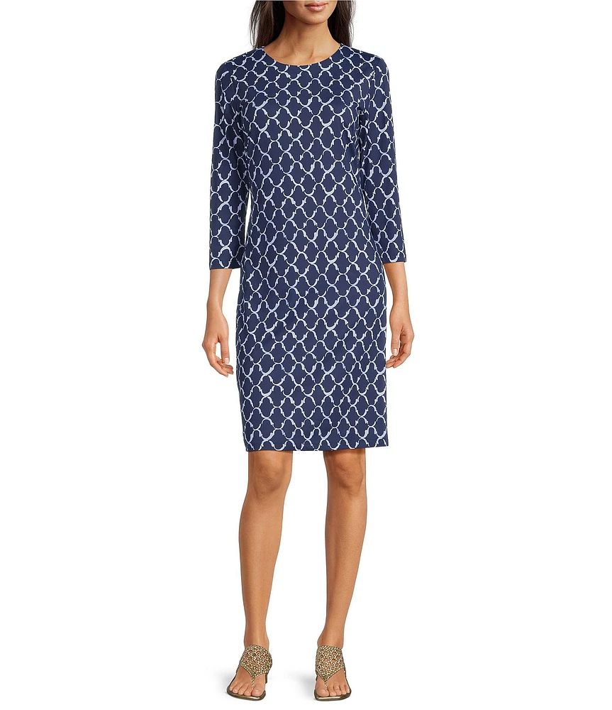 J.McLaughlin Sophia Printed Knit Round Neck 3/4 Sleeve Dress