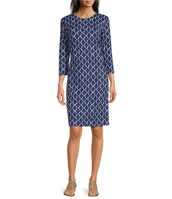 J.McLaughlin Sophia Printed Knit Round Neck 3/4 Sleeve Dress