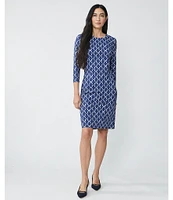 J.McLaughlin Sophia Printed Knit Round Neck 3/4 Sleeve Dress