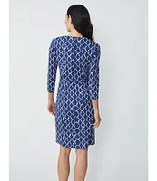 J.McLaughlin Sophia Printed Knit Round Neck 3/4 Sleeve Dress