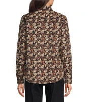 J.McLaughlin Stretch Cotton Poplin Bird Print Point Collar Long Sleeve Button Front Shirt