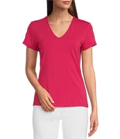 J.McLaughlin Terrine Cotton Blend Stretch V-Neck Short Sleeve Tee Shirt