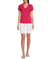 J.McLaughlin Terrine Cotton Blend Stretch V-Neck Short Sleeve Tee Shirt
