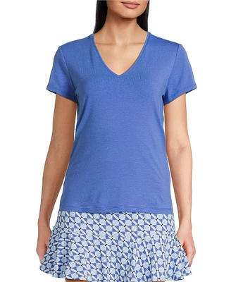 J.McLaughlin Terrine Cotton Blend Stretch V-Neck Short Sleeve Tee Shirt