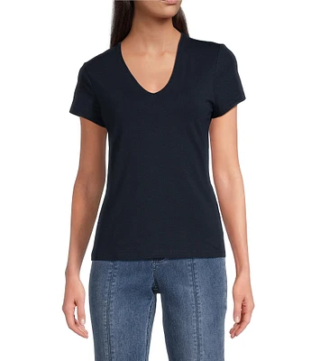 J.McLaughlin Terrine Cotton Blend Stretch V-Neck Short Sleeve Tee Shirt