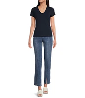 J.McLaughlin Terrine Cotton Blend Stretch V-Neck Short Sleeve Tee Shirt