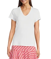 J.McLaughlin Terrine Cotton Blend Stretch V-Neck Short Sleeve Tee Shirt