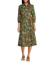 J.McLaughlin Tybee Floral Print Point Collar 3/4 Sleeve Dress