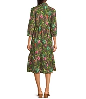 J.McLaughlin Tybee Floral Print Point Collar 3/4 Sleeve Dress