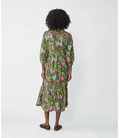 J.McLaughlin Tybee Floral Print Point Collar 3/4 Sleeve Dress