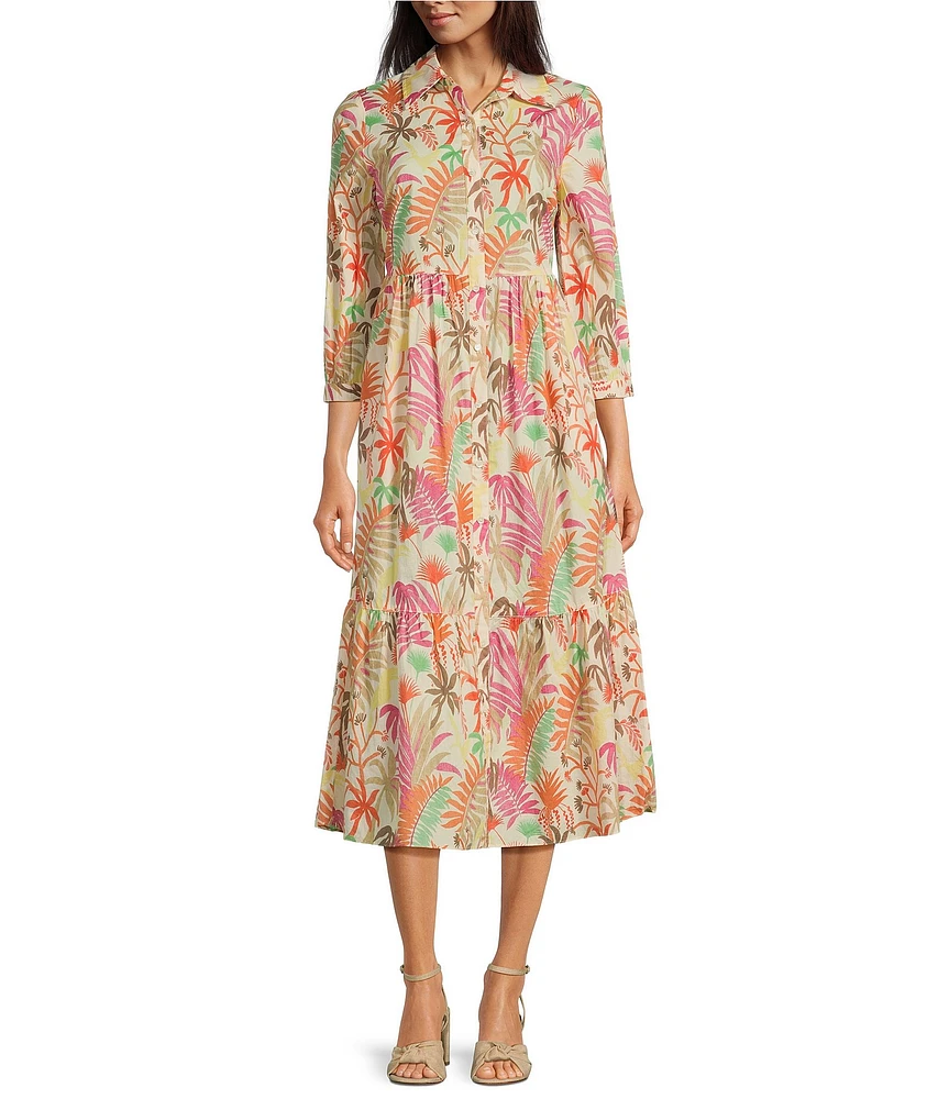 J.McLaughlin Tybee Printed Knit Point Collar 3/4 Cuff Sleeve Dress