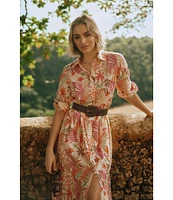 J.McLaughlin Tybee Printed Knit Point Collar 3/4 Cuff Sleeve Dress