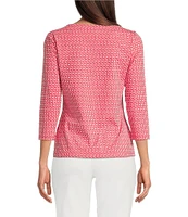 J.McLaughlin Wavesong Catalina Cloth Geo Print Button Boat Neck 3/4 Sleeve Top