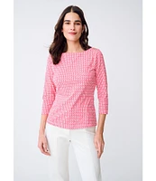 J.McLaughlin Wavesong Catalina Cloth Geo Print Button Boat Neck 3/4 Sleeve Top