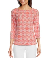 J.McLaughlin Wavesong Knit Boat Neck 3/4 Sleeve Top